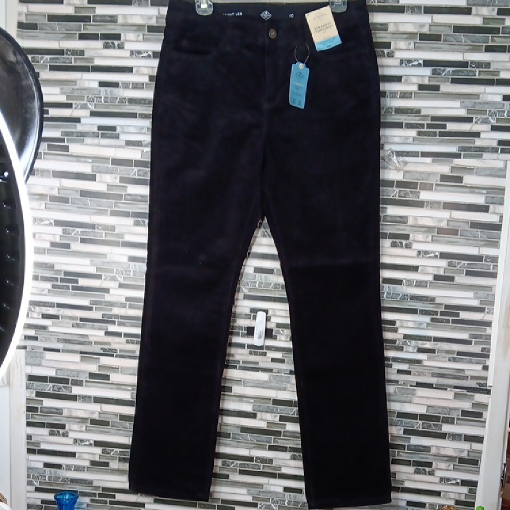 St. John's Bay Womens 10 Mid Rise Black Corduroy Slim Straight Pants Academia - Picture 3 of 13